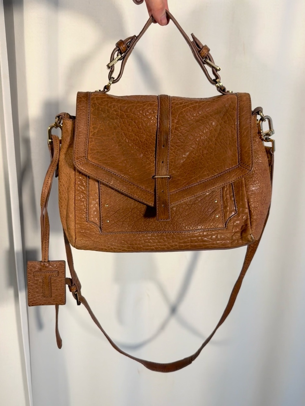 Tory Burch 797 Medium Brown Pebbled Leather Satchel Bag - Picture 3 of 12